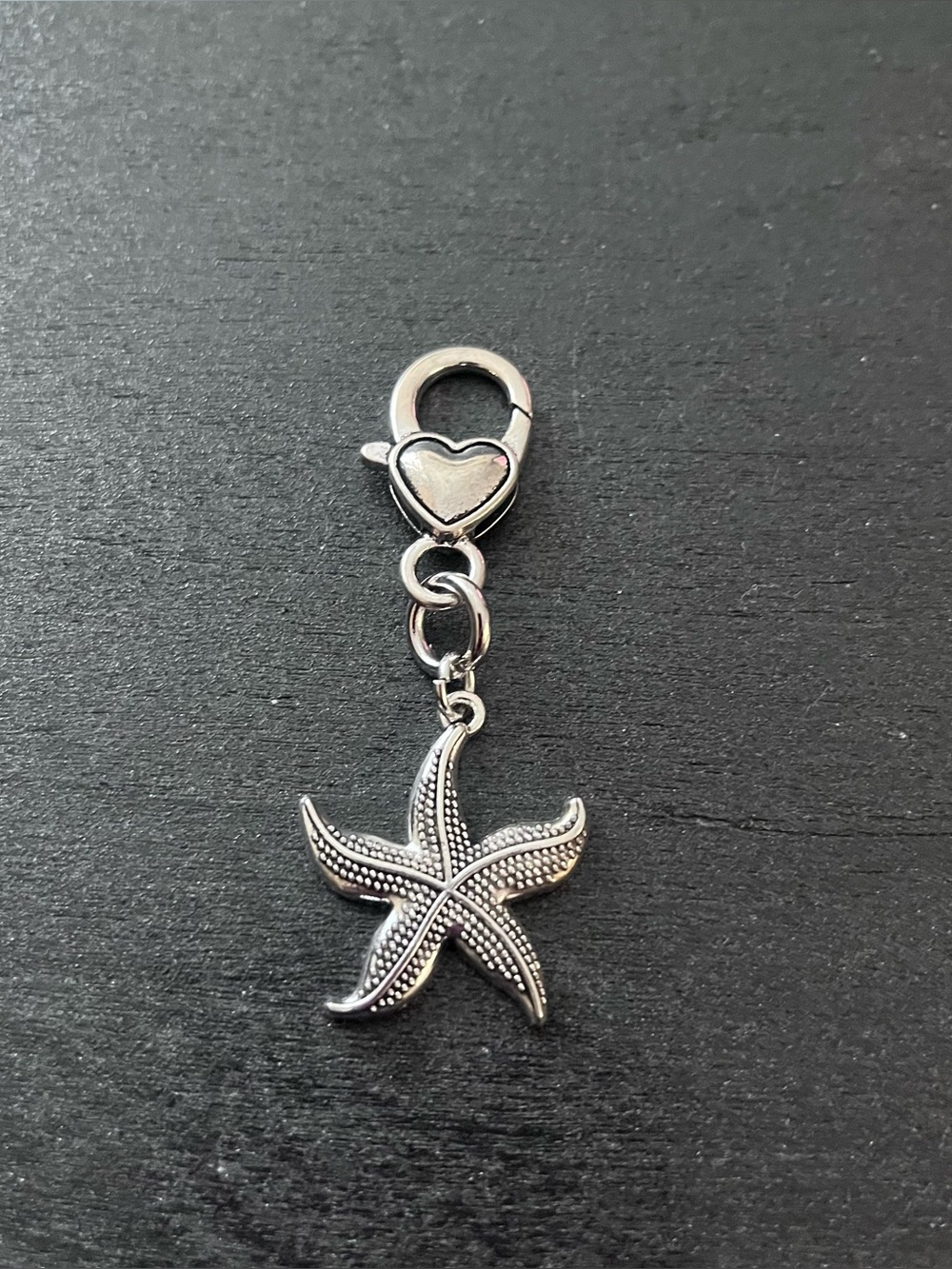 Sterling-Look Starfish Charm with Heart Lobster Clasp - Silver